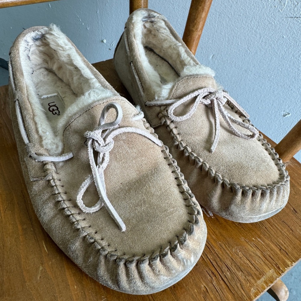 UGG Ansley Tan Suede Wool Lined Moccasin Slippers Men Size 10 5612